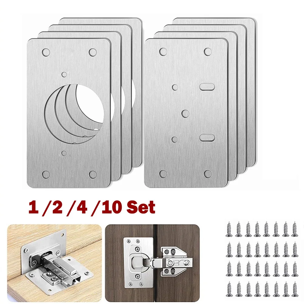 Stainless Steel Hinge Mount Repair Plate Kit For Kitchen Cabinets To Reinforce Hinge Screw Anchors On Door And Cabinet Frame