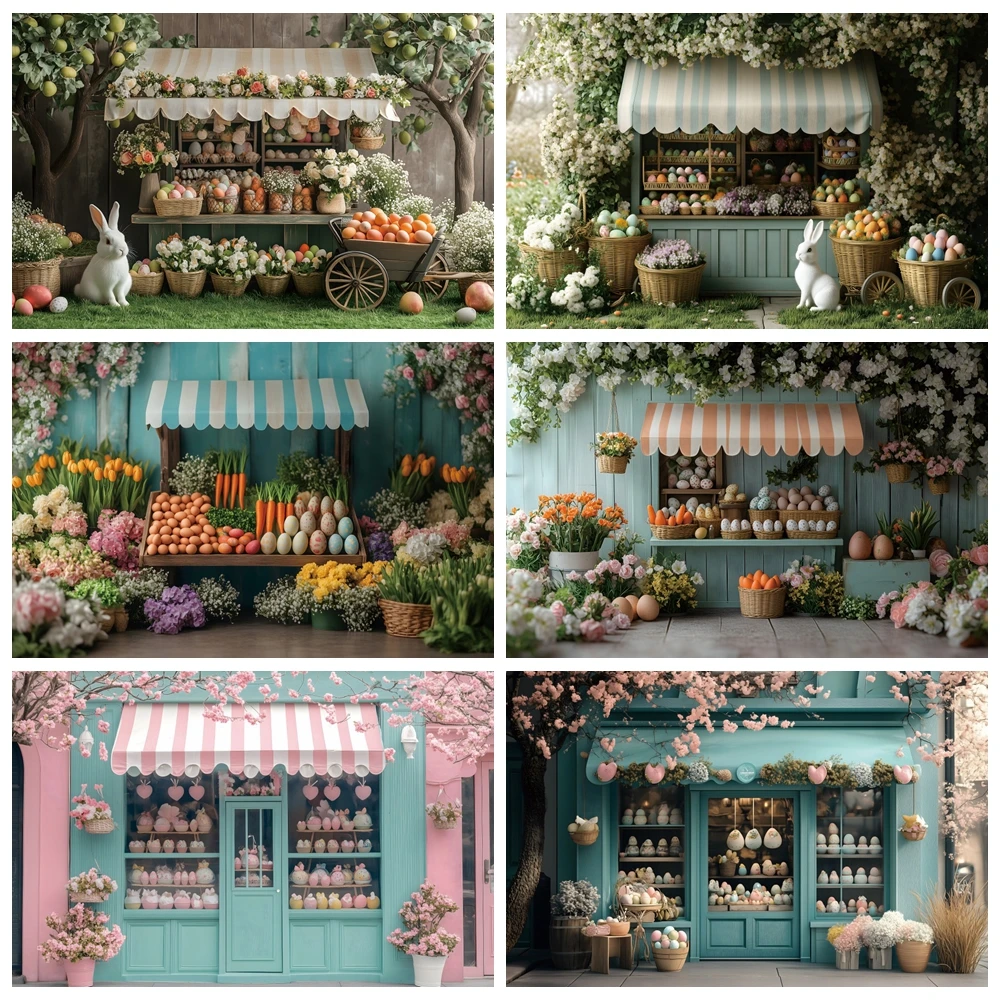

Easter Shop Backdrop Bunny Egg Rabbit Spring Flower Green Grass Photography Background Kids Birthday Party Decoration Banner