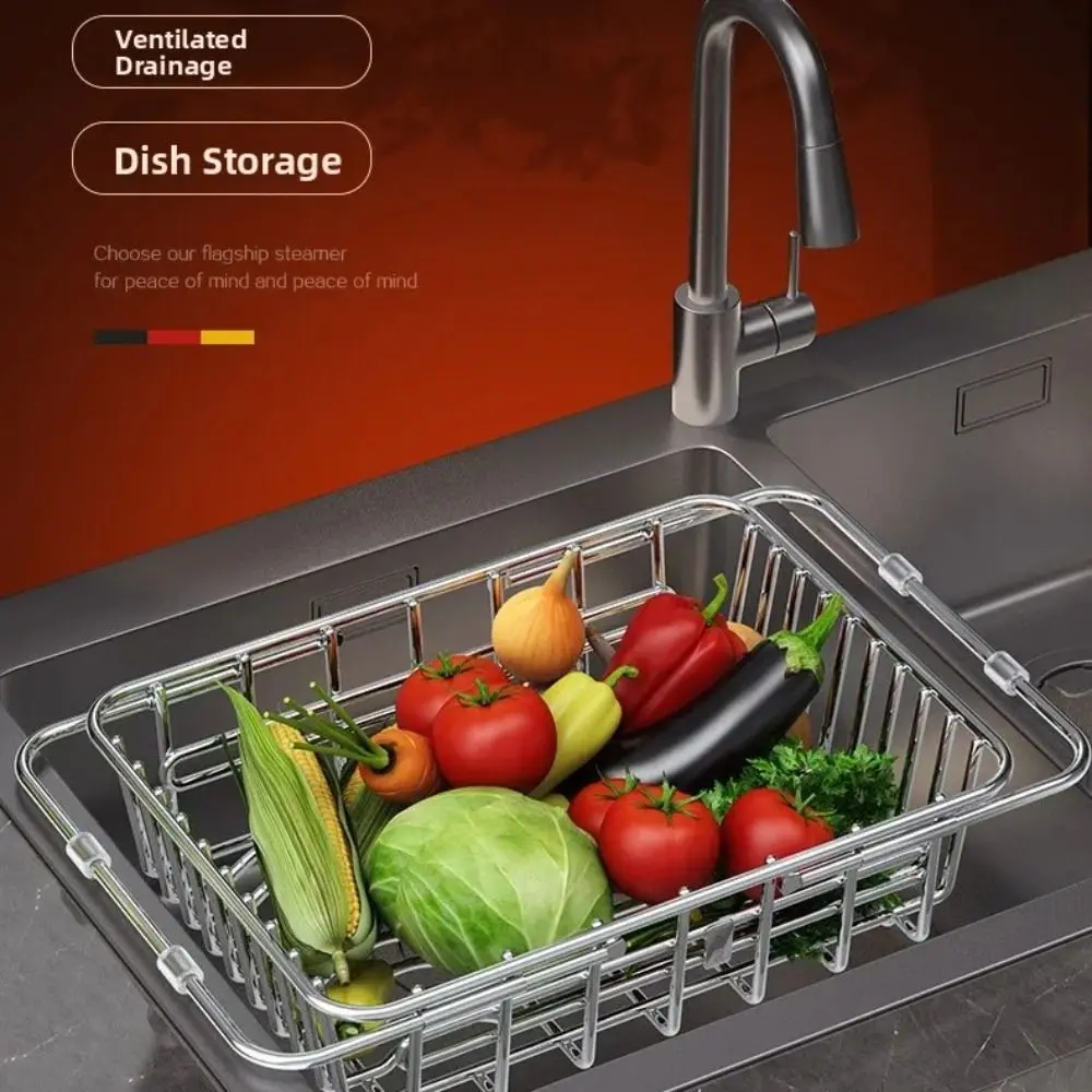 304 Stainless Steel Stainless Steel Dish Drying Rack Large Capacity Rustproof Layer Kitchen Sink Dish Drainer Multi-Functional