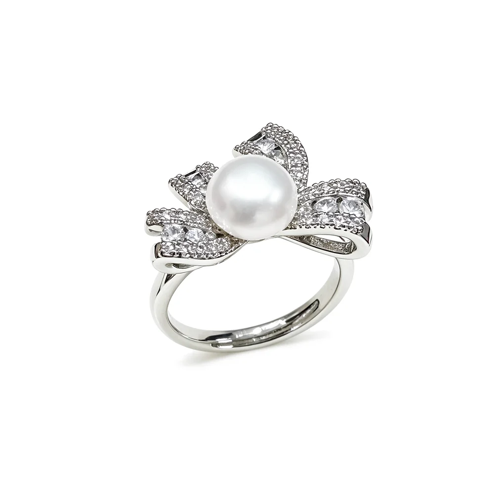 Echter Ring mit natürlichen Süßwasserperlen für Damen, Vintage-Perlenring aus 925er Silber, verstellbar, ideales Geschenk zum Jahrestag, weiß-lila. – Detail 1