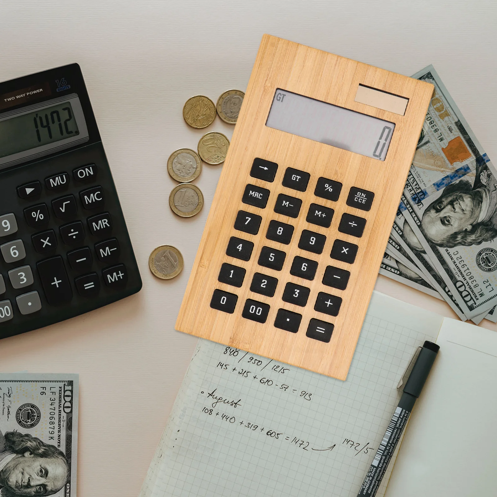 

1Pcs Bamboo Solar Calculator Portable Office Stationery Environmentally Friendly Clear Easy to Operate for Various