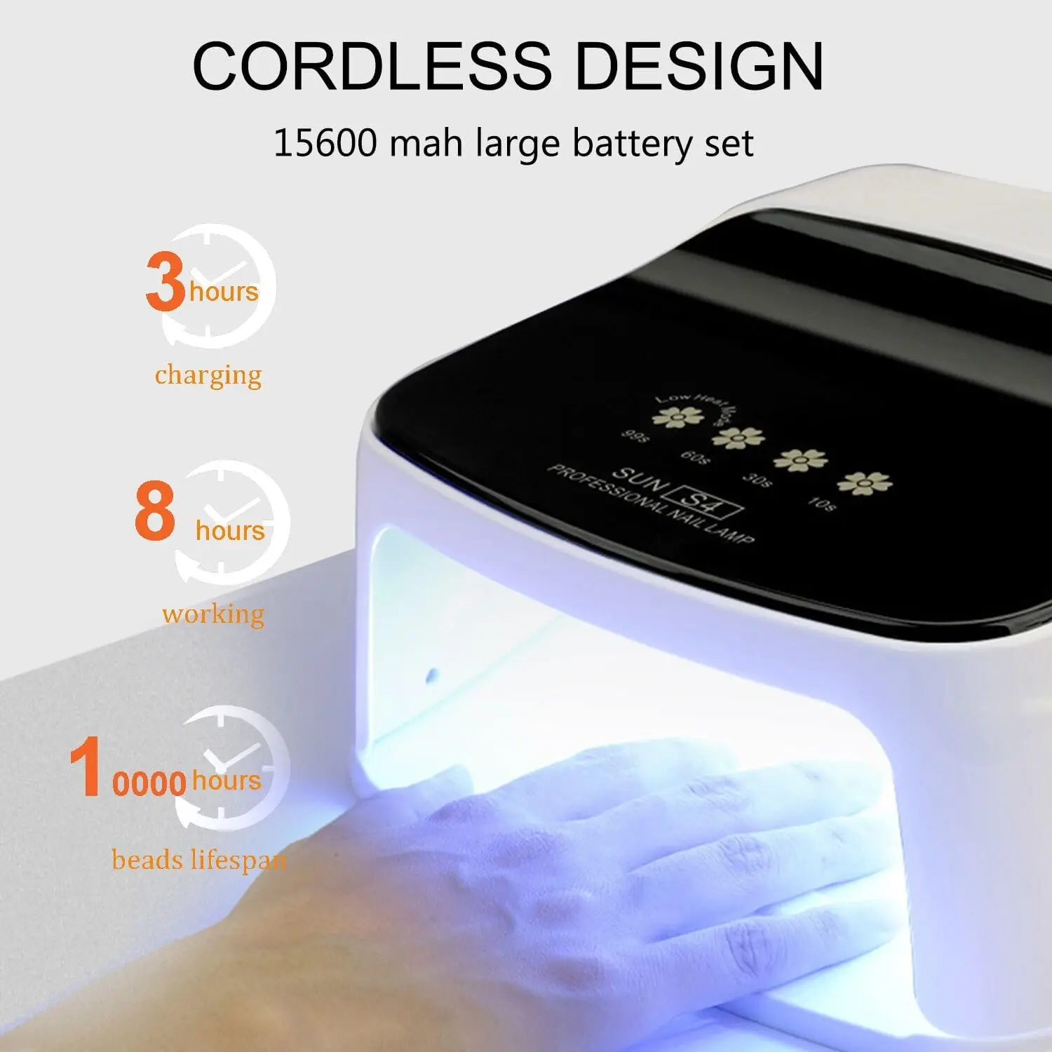 مصباح أظافر LED بالأشعة فوق البنفسجية قابل لإعادة الشحن، مجفف أظافر بشاشة لمس 15600 مللي أمبير في الساعة لأظافر الجل والأكريليك