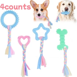 4-piece set of puppy teeth grinding toys, rubber puppy teeth chewing toys and interactive cotton rope dog chewing toys, cute pin