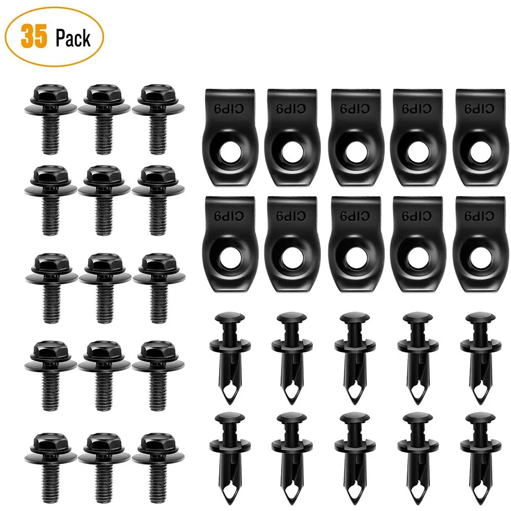 

35Pcs car U-clamp Self-tapping Screws Tapping Bolts M6 Engine Cover Bumper Fender Liner Liner Retainer Fastener Screws Parts