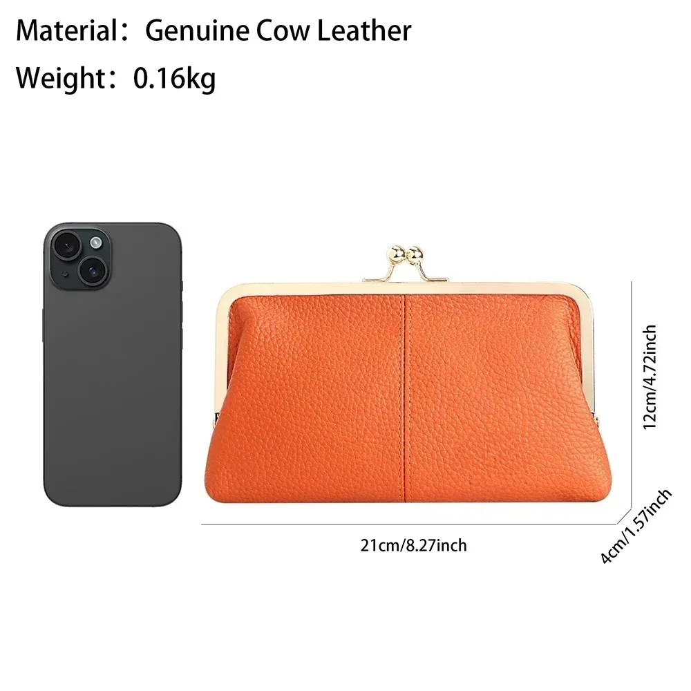 URBAN MASTER Fashion RFID Kiss Lock Wallet Solid Color Multi-card Slots Card Holder Genuine Leather Clutch Purses for Women 1468
