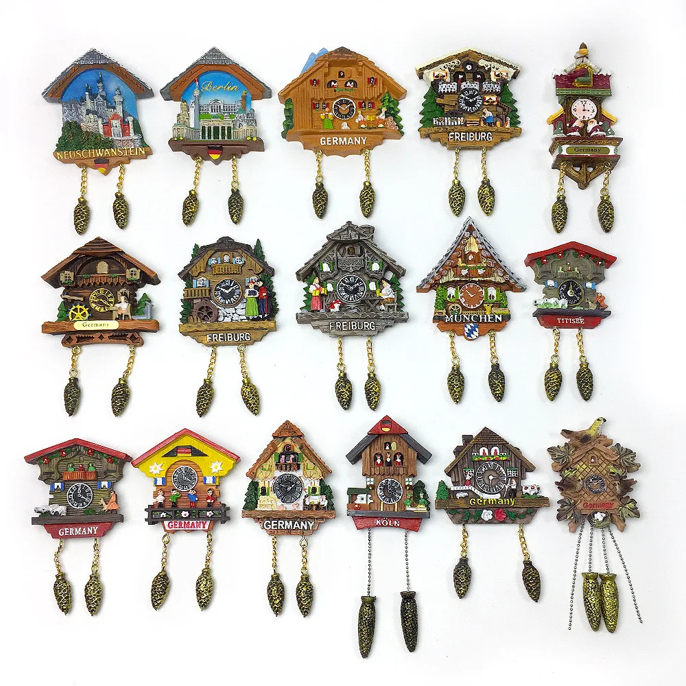 Cuckoo Clock Germany 3D Fridge Magnets Tourism Souvenir Resin Refrigerator Magnets Sticker Collection Handicraft Gift Decoration