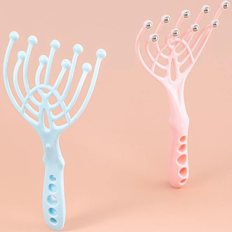2pcs Random Color Creative Simple 9 Claws Hand Held Head Massager Streamlined Ball Scalp Massage Roller