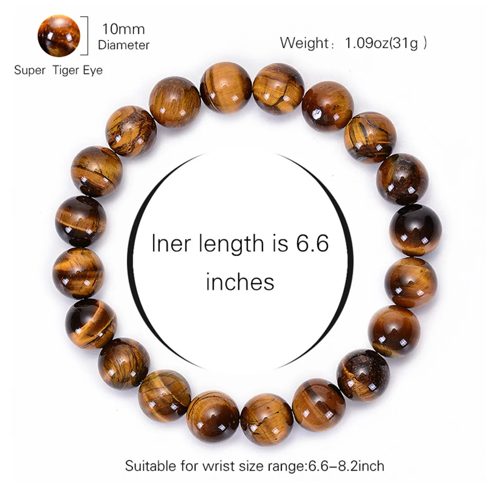 Kirykle Fashion Tiger Eye Bangles Men 4-12mm Natural Energy Stone Beads Reiki Healing Bracelets for Women Jewelry Pulseras Gifts