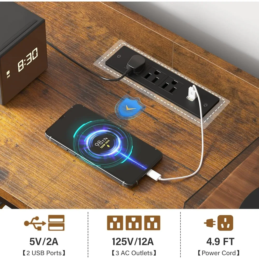 حامل تلفزيون بإضاءة LED 60 مع منافذ طاقة و11 درجًا لغرفة النوم، وخزانة طويلة مع رفوف للتخزين الحديث #6