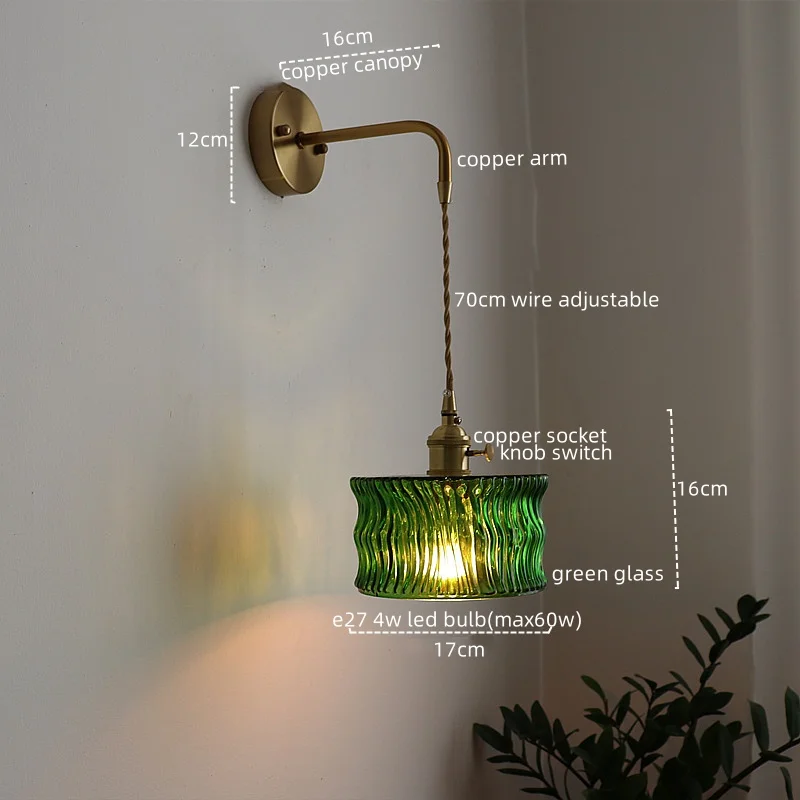 IWHD Copper Glass LED Wall Lights For Bedroom Hallway Kitchen Vintage Style Bedside Lamp  Aplique Pared Luz