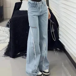 High Waist Women Jeans Luxury Brands 2023 Summer New Fashion Retro Broken Hole Design Pants Loose Casual Straight Leg Pants