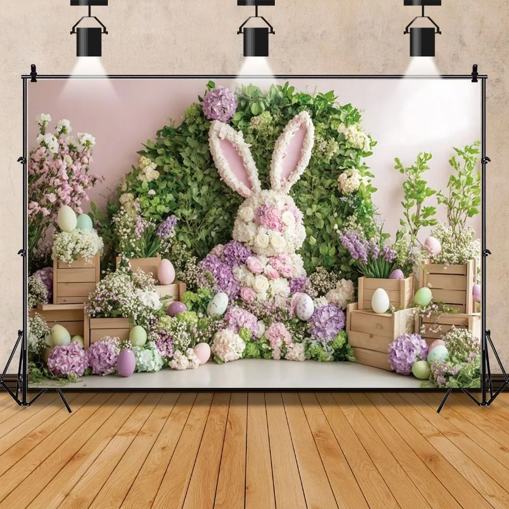 Easter Rabbit Party Backdrop Spring Floral Wall Bunny Eggs Baby Shower Wedding Party Decor Photography Background Photo Studio