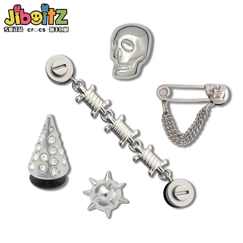 Silver Shiny Chain Skeleton Sheo Charms for Sandals Clogs Y2k Fashion Cartoon Pearl Diamond Shoe Decoration Kids Gifts