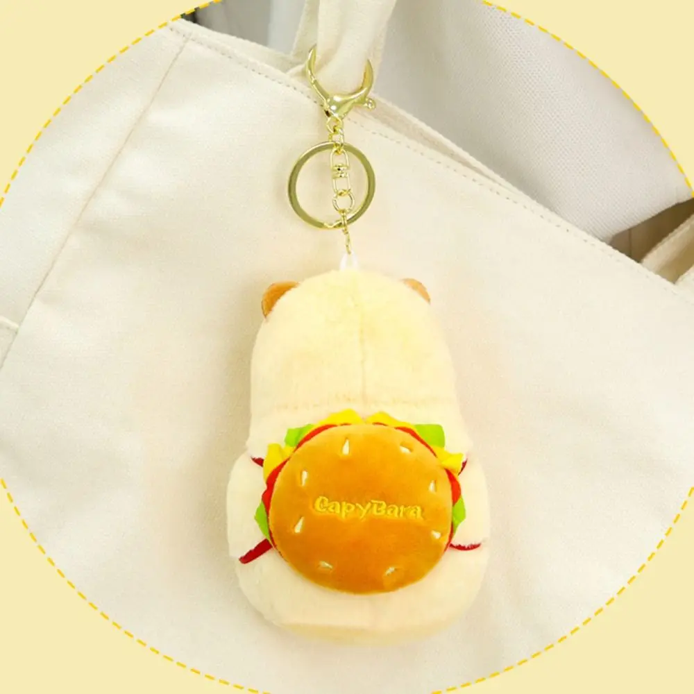 Creative Fluffy Capybara Plush Key Chain Hamburger Soft Plush Kapibara Key Ring Funny French Fries Stuffed Animals Toy Couple