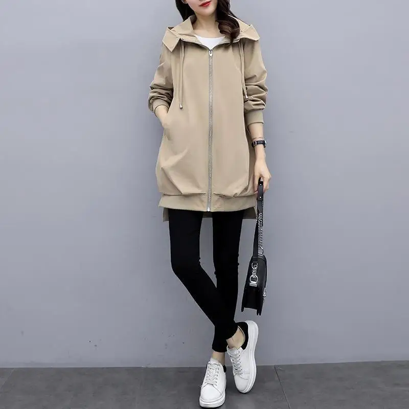 

2025 New Japanese Korean Autumn Women's Jacket Long Sleeve Casual Windbreaker Female Hooded Overcoat Loose Basic Coats Female