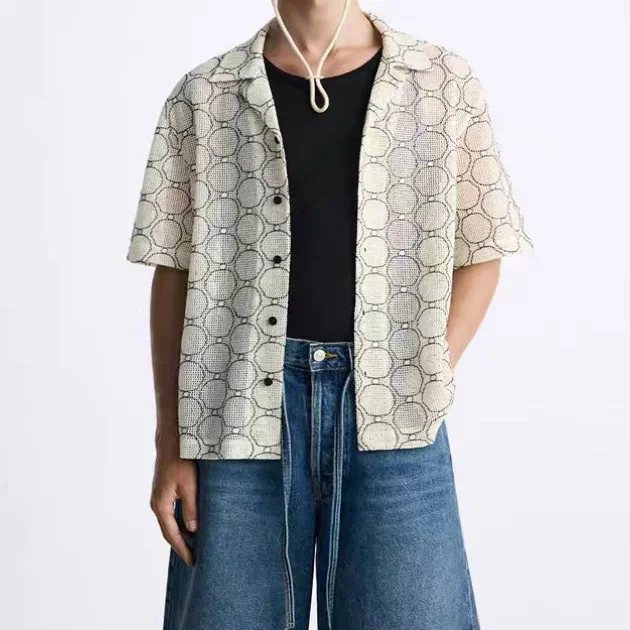 

Owcase Sle Bubble Cloth ort Sve irt Кубинский воротник Мужская летняя модная брендовая дышащая, приятная для кожи, стандартная посадка