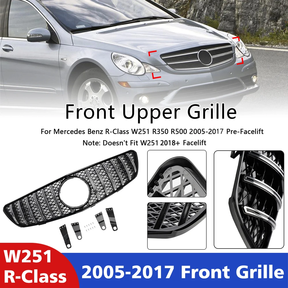 

For Mercedes R-Class W251 2005-2017 Front Bumper Upper Grille Mesh Cover Auto Exterior Tuning Parts R350 R500