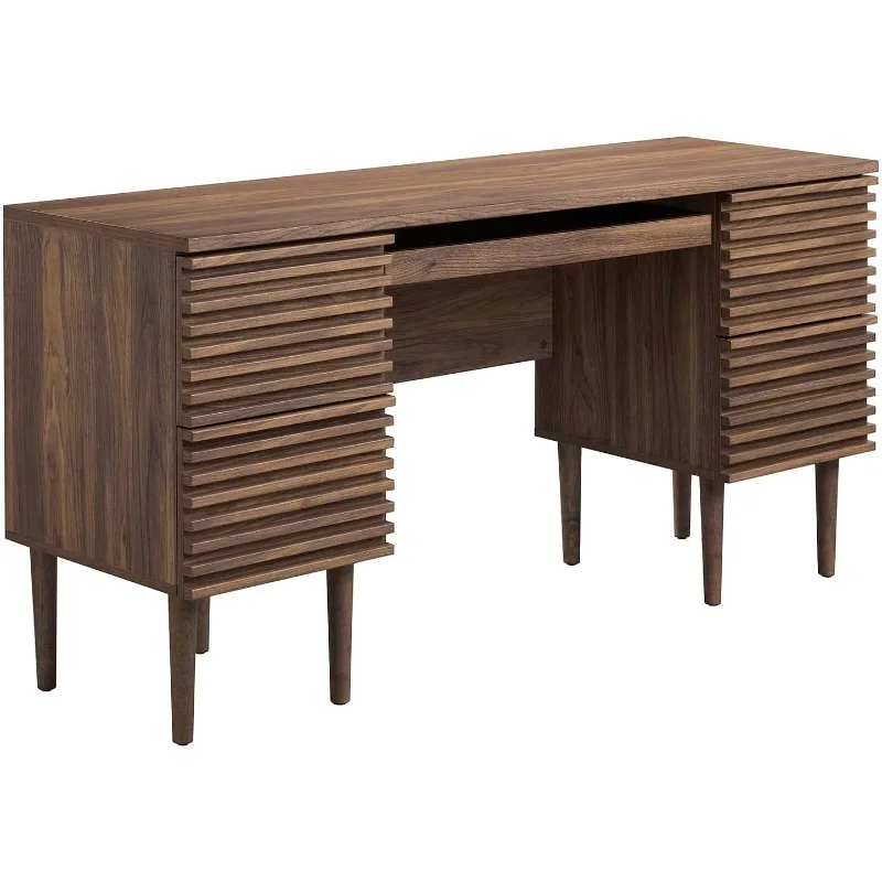 Modway Render Mid-Century Modern, Office Desk, Walnut