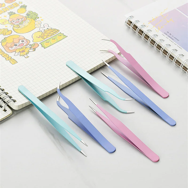 Stainless Steel Anti-Static Tweezers Set 2Pcs, Precision Tool for Eyelash Nail Makeup Electronic Repair
