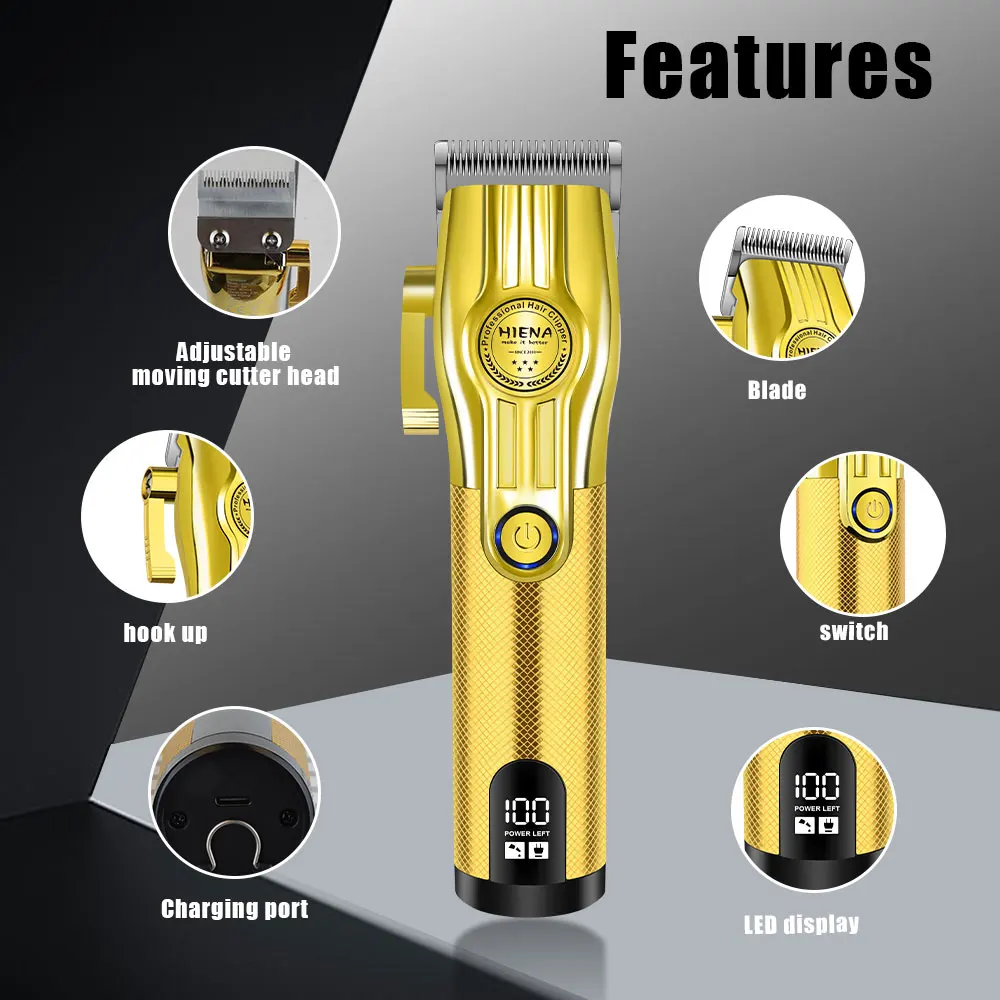 hiena Hair Clipper Hair Trimmer Professional Electric Hair Clipper Barber Hair Cutting Machine Haircut Metal Trimmer for Men