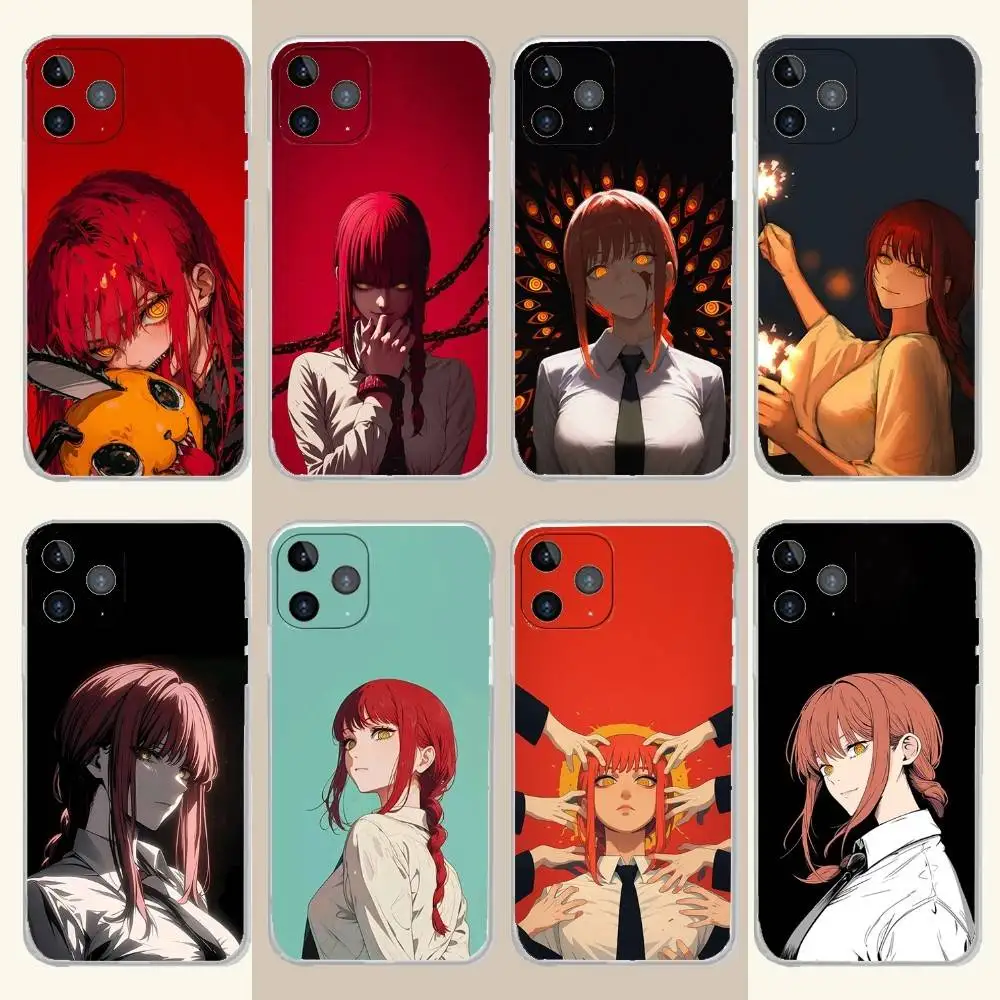 

M-Makima Anime Phone Case For iPhone 16,15,14,13,12,11 Plus,Pro,Max,XR,XS,Plus,E,SE4,Mini Transparent Soft Cover