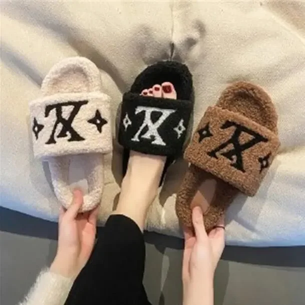 

Designer slippers for woman free shipping casual classic plush slipper vintage outdoor indoor sliders black white pink