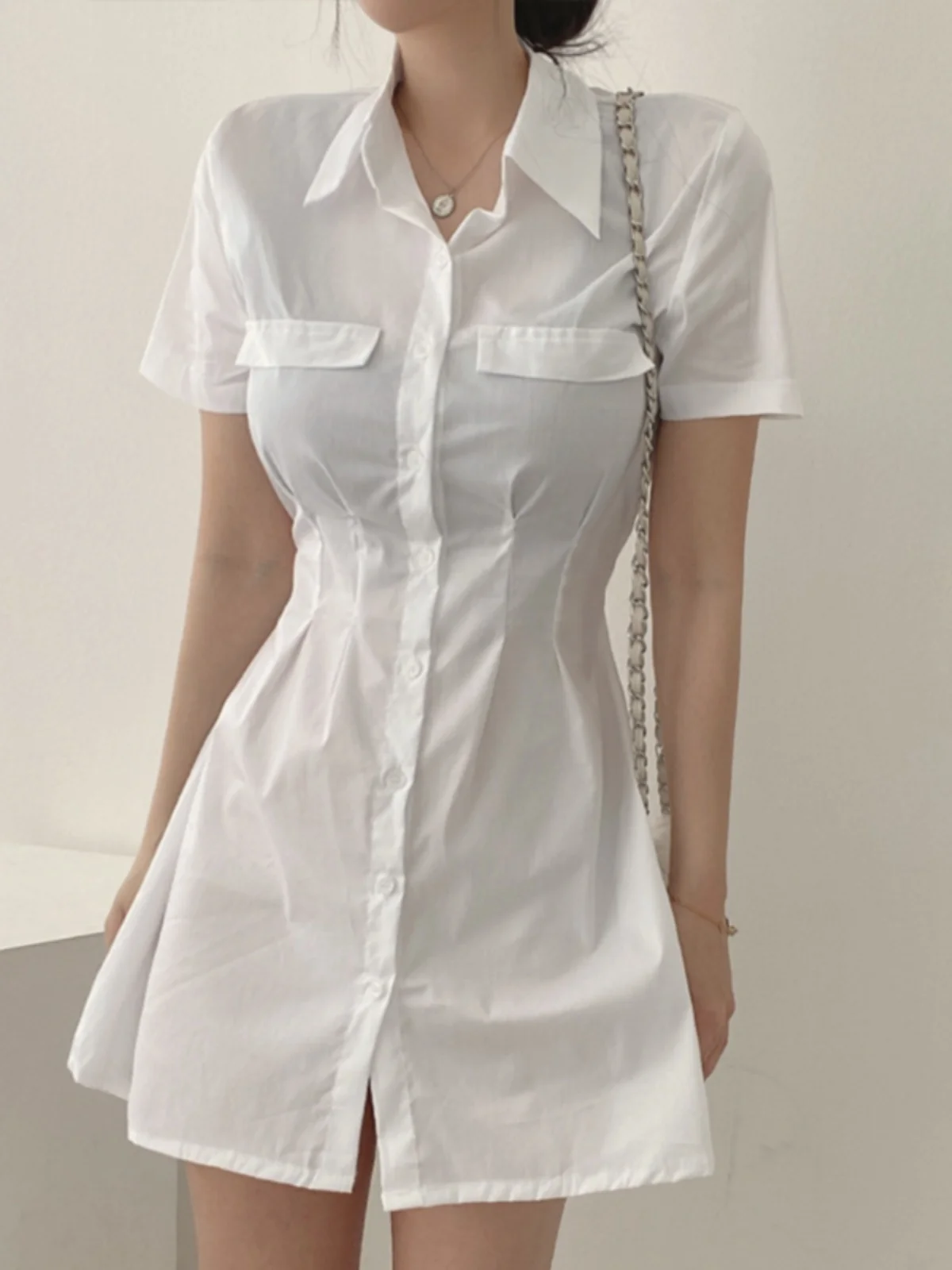 

Chic Summer Faion Slim Fit irt Dr Women's High Waist Single Button ort A-Line Skirt Korean Sle Pure Color Commute