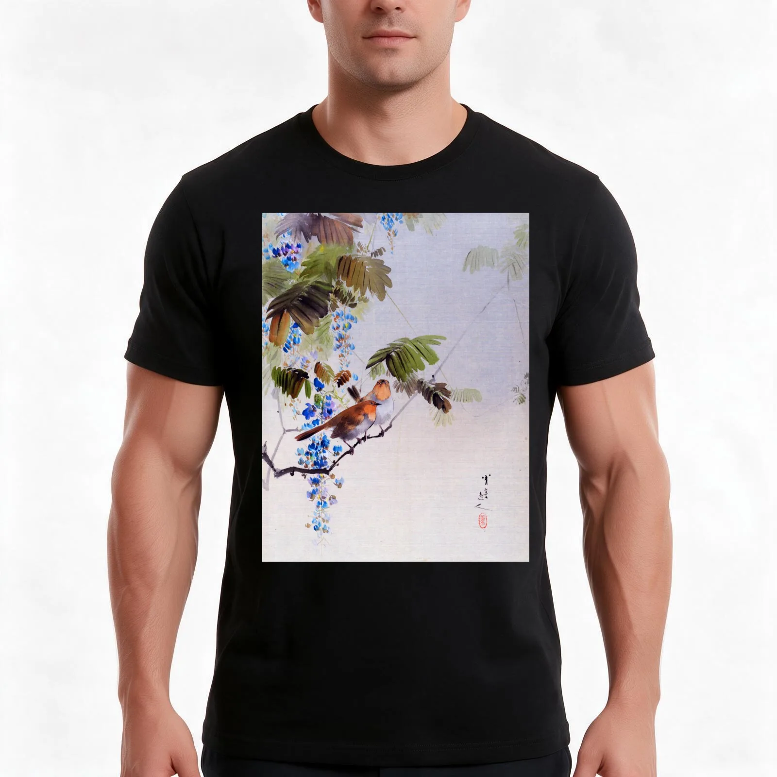 Birds and Flowers (Restored Japanese Painting) T-Shirt Summer Casual Cotton Tee Oversized Streetwear Tops Unisex Men Women