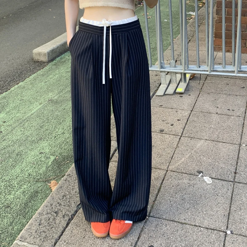 Women's Baggy Striped Pants Vintage Y2k Harajuku Aesthetic Streetwear High Waist Wide Leg Trousers 2000s Trashy Fashion Clothes