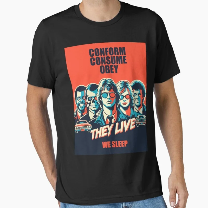 

Retro Sic-Fi They Live We Sleep Gift T Shirt John Carpenter Vintage Horror movie Alien film Graphic clothes All size Tee S-6XL