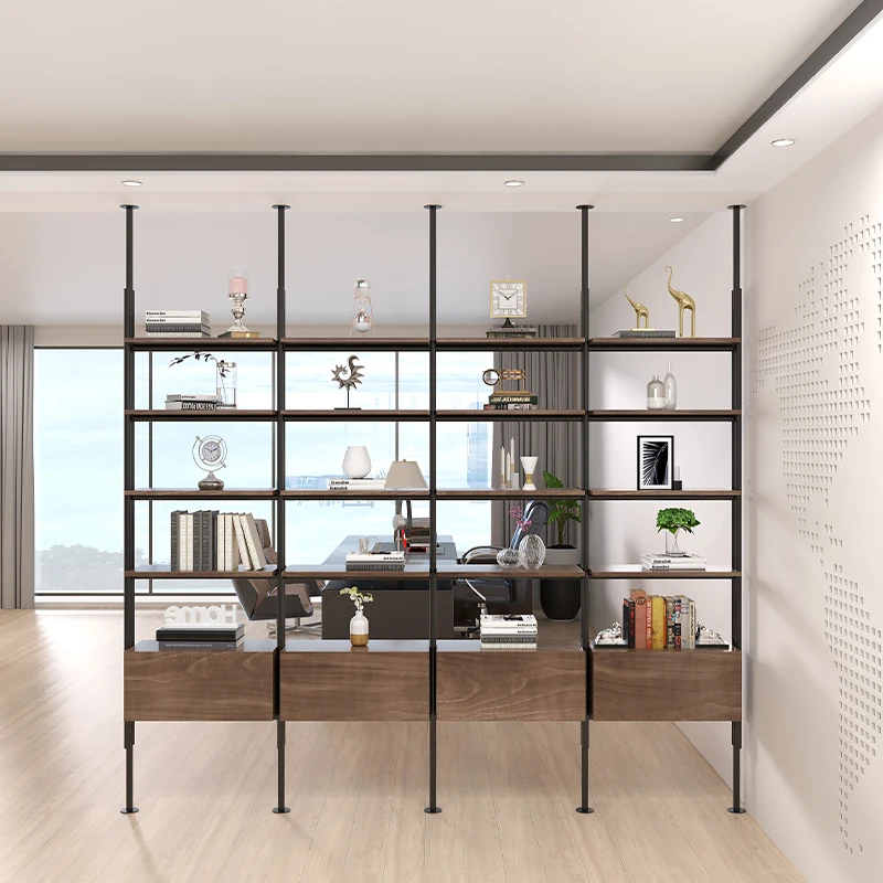 Rak Buku Minimalis Modern Kantor Rak Buku Dinding Penuh Rak Pajangan Multi-lapis Klub Rak Pajangan Partisi Tegak Atas