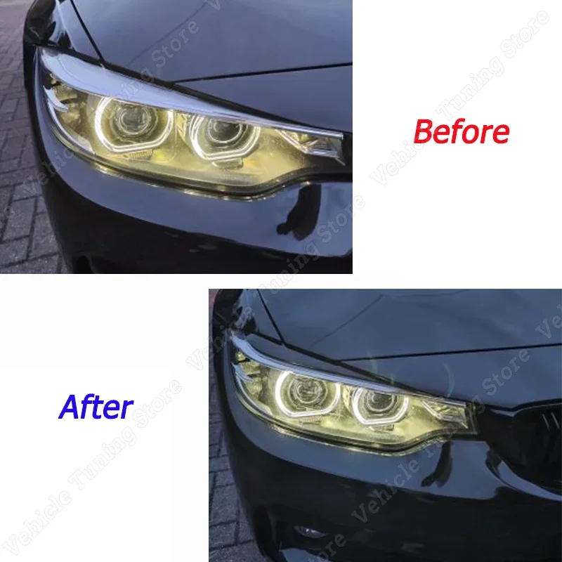 2pc Car Headlight Eyebrow Eyelid Cover Trim For BMW 4 Series F32 F33 F36 M4 420d 420i 425d 430i 435i 440i 2013-2021 Gloss Black