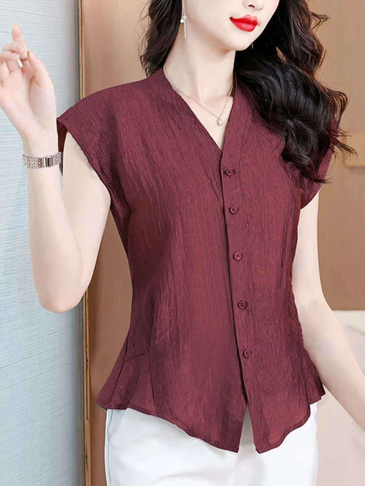 

Ele Silk Svel Vest Women's Faionable Single Button Design Summer Slimming Sle Korean Straight Cut V-Ne Top