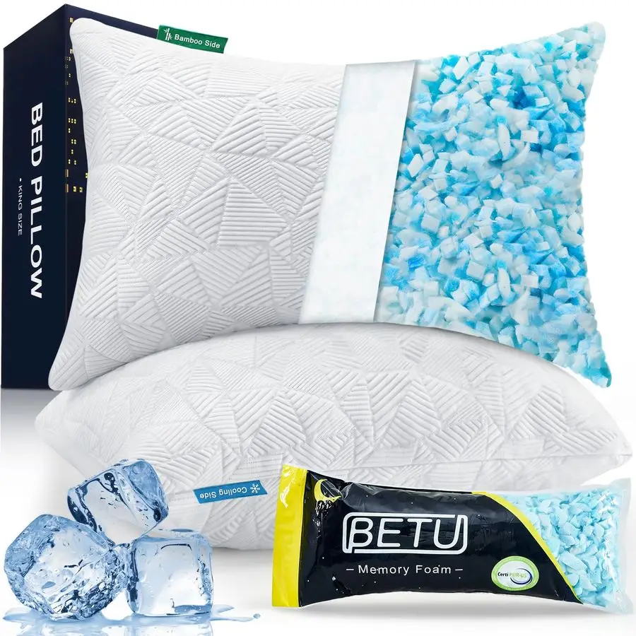 

Shredded Memory Foam Cooling Pillows Standard Size Set of 2, Pillows for Hot Sleepers, Adjustable Firm Soft Support Bed Pillows