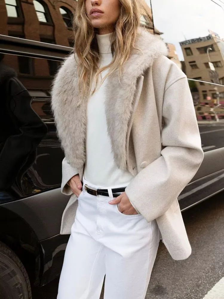 Faionable Abrigo de lana de invierno para mujer 2025 Recién llegado Versátil Cómodo Cuello de piel dulce Casual Sle Online Ex...
