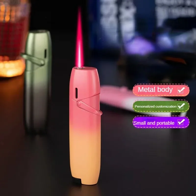 Metal Gradient Inflatable Rocker Lighter Windproof Pink Flame Butane Gas Outdoor Lighter High Beauty Gift for Men and Women