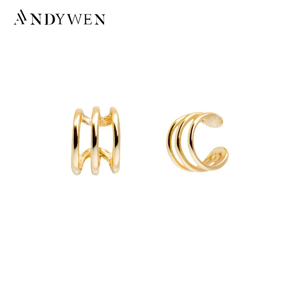 ANDYWEN 925 Sterling Silver Plain No Piercing Clips Women Circle Round Adjustable Slim Ear Cuff Earcuff Women Luxury Jewelry