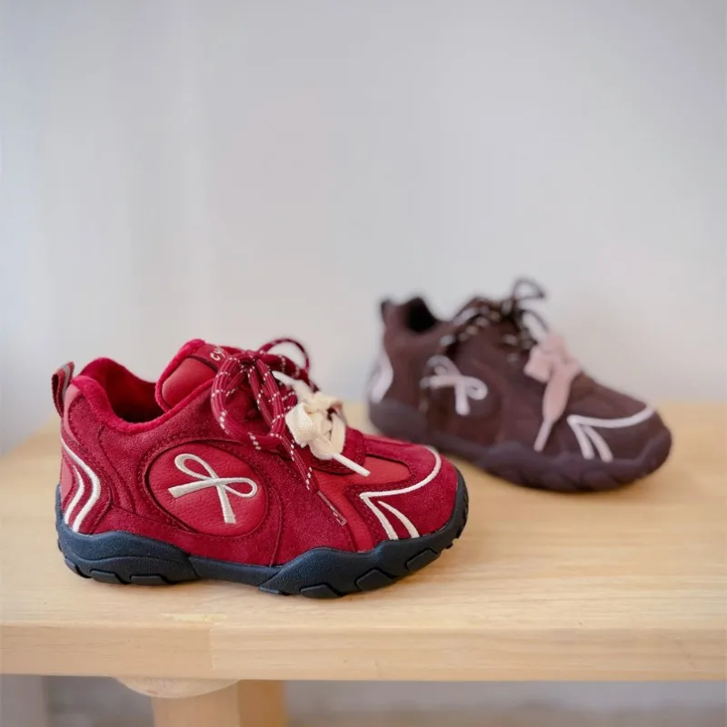 

Зимняя новая удобная повседневная обувь с бантом для мальчиков, двойная серия, удобная повседневная обувь с мягкой подошвой, утепленная теплая красная спортивная обувь для девочек, размеры 26–36 лет