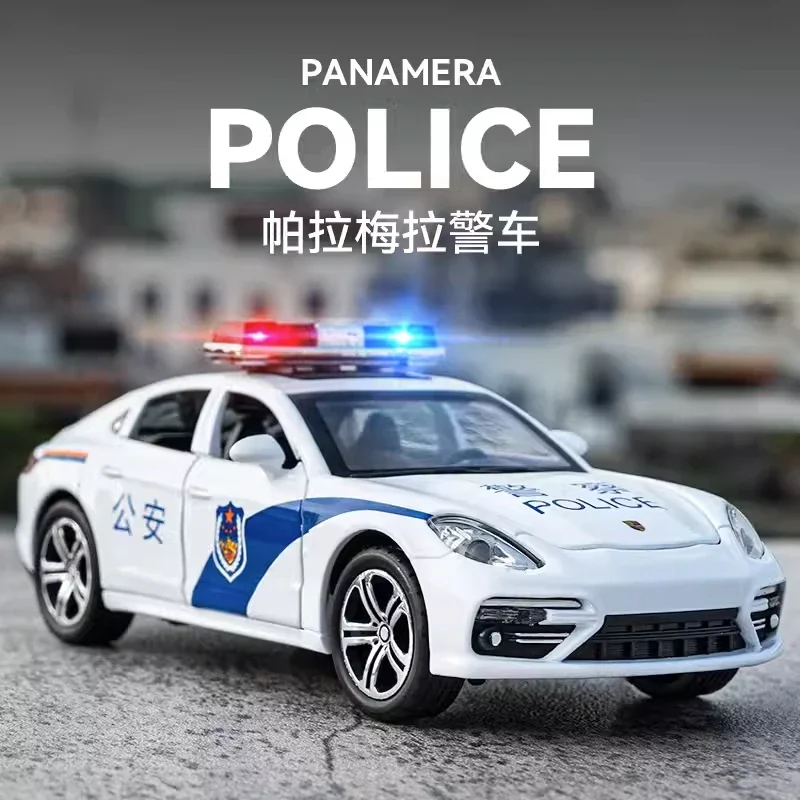 

1:32 Porsche Panamera police car High Simulation Diecast Metal Alloy Model car Sound Light Pull Back Collection Kids Toy Gifts