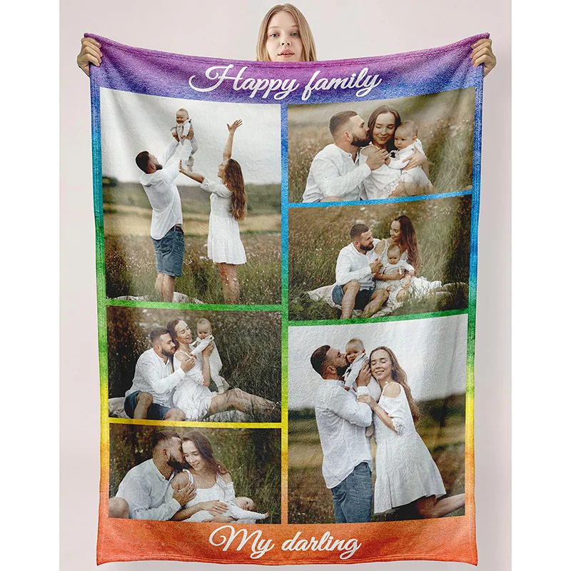 Personalized Picture and Text Collage Throw Blanket, Soft Photo Blanket Gift for Christmas, Dad, Mom, Family, Friend, Couple, Do