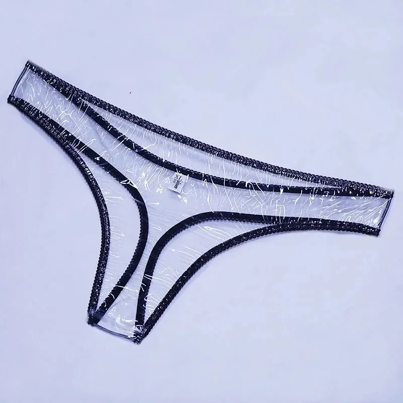 Transparent Men Sexy PVC Thong Low Waist Women See-Through Soft Silent Plastic T-back Leak Proof Briefs Couple Erotic Panties