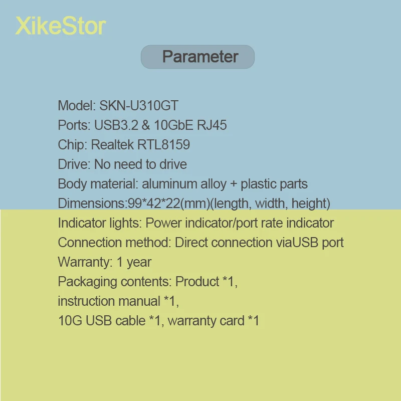 Imagen 3: Adaptador XikeStor USB a 10GbE tipo C, compatible con Thunderbolt 3/4/5, con cable USB