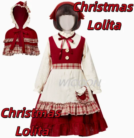 Disfraz Infantil de Caperucita Roja, Estilo Lolita, Traje de Caperucita Roja para Niña, Estilo Navideño