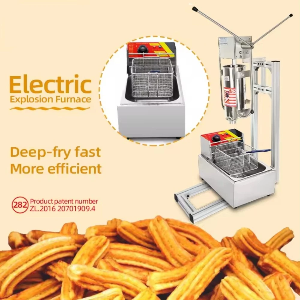 Stainless Steel Automatic Spanish Churro Machine (Churrera) with Fryer - Commercial Snack Maker High Efficiency