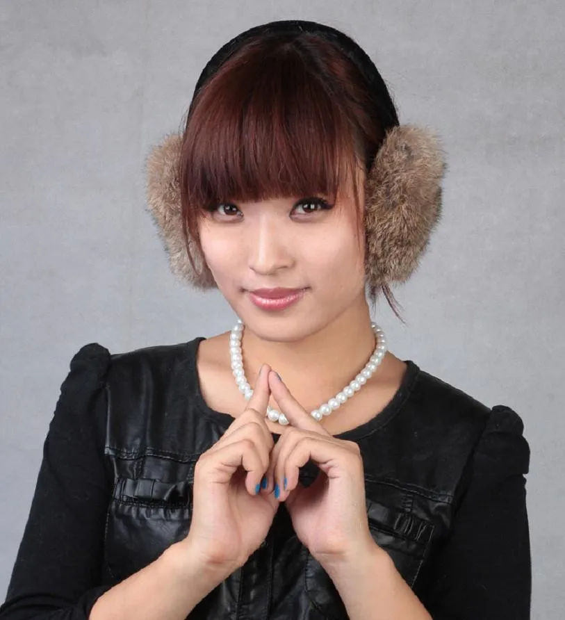 New Women Winter Real Rabbit Fur Eearmuffs Girls Warm Fluffy Earflaps Lady Gift Ear Muff