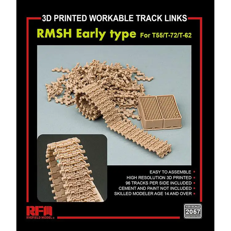 

RYEFIELD RM-2057 1/35, 3D печатные рабочие звенья RMSH раннего типа для T55/T-72/T-62