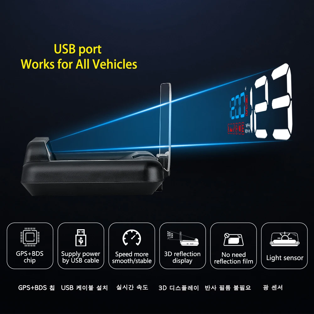 WiiYii T900 Car Cigarette Lighter GPS Auto Speed HUD Head-Up Display Speedometer On-board Computer Alarm for All Cars KMH/MPH