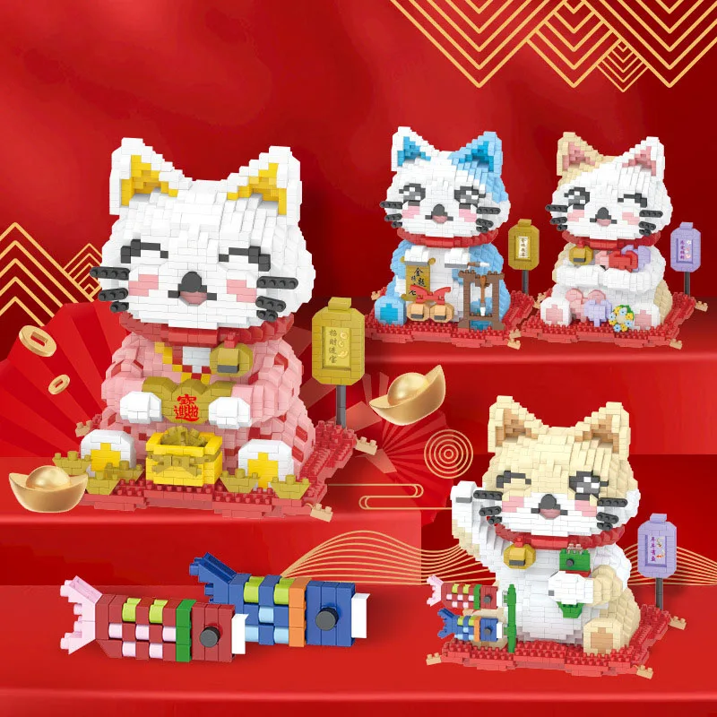 Nieuwjaarsgeschenken Mooie Cartoon Micro Diamond Block Fortuin Lucky Cat Bouwstenen Monteer Nanobricks Onderwijs Speelgoed Voor Geschenken