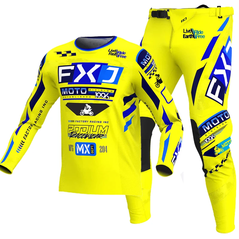 NEW FXJ yellow enduro motocross gear set mx jersey pants green motorbike clothing mtb carracing suit Off Road equipment