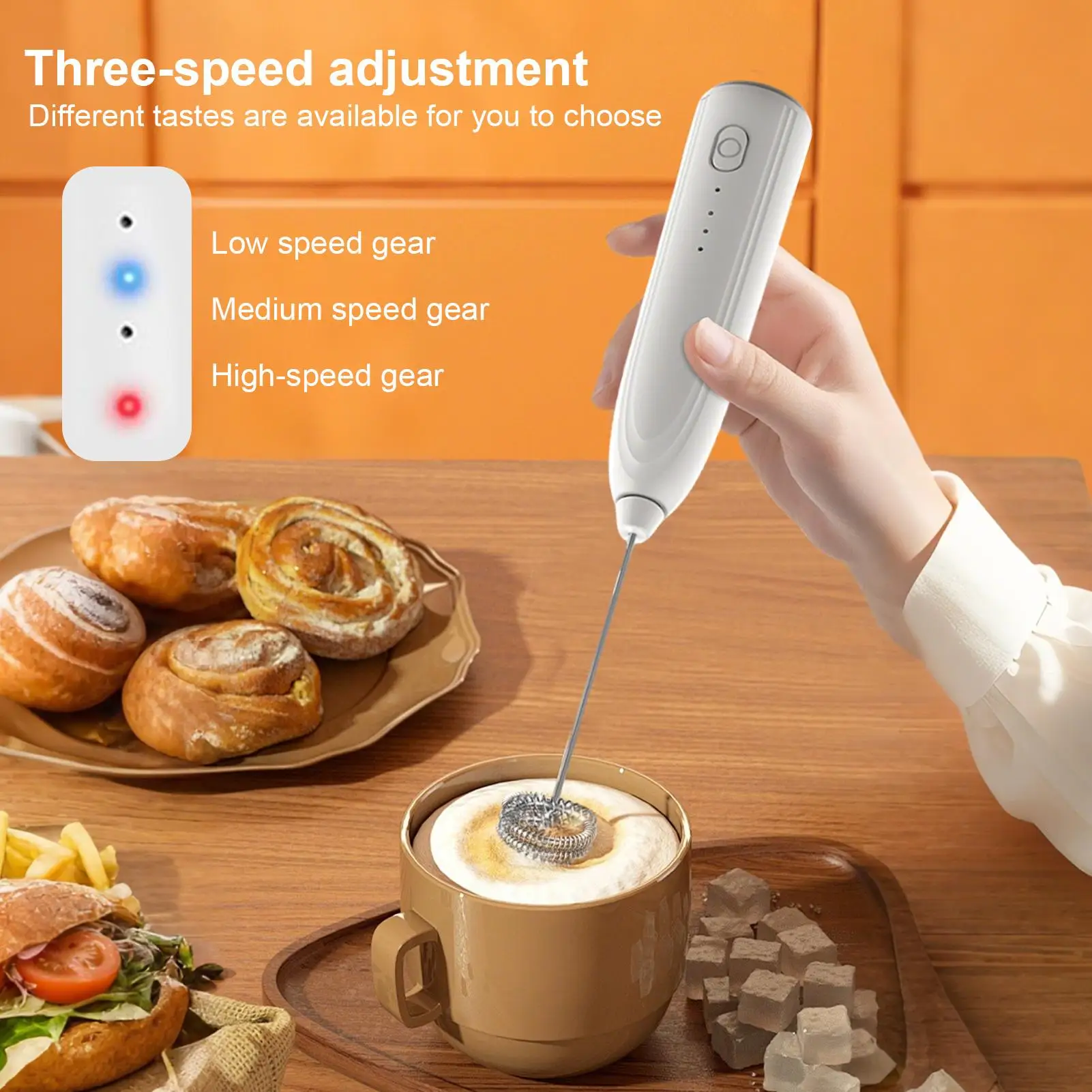 Milk Frother Handheld Electric Stirrer For Latte Household Drink Mixer With 3 Adjustable Speeds For Matcha Tea Latte Art